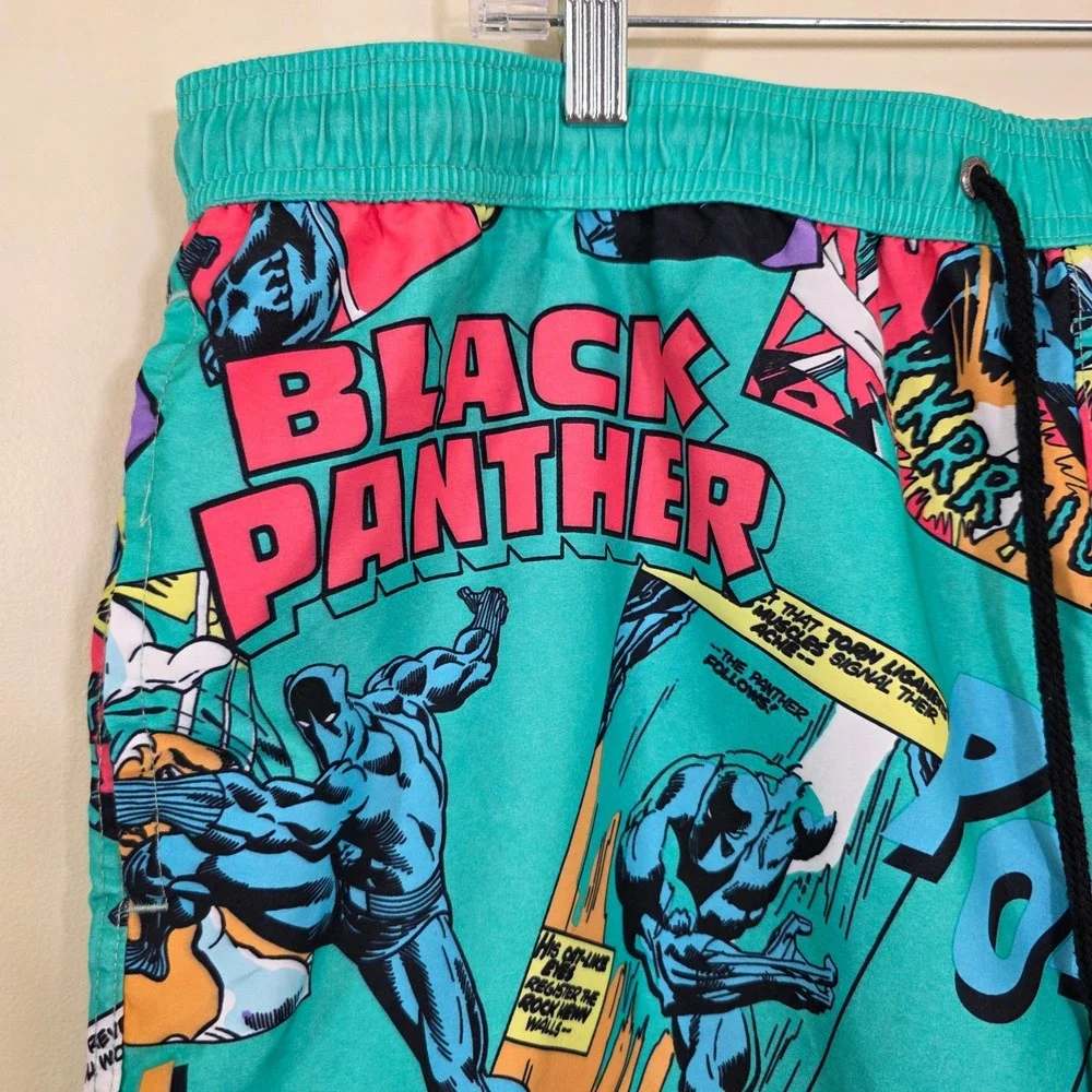 Neff Mens Shorts Black Panther Comic Print‎ Board Shorts Swim Trunks Teal Sz XXL